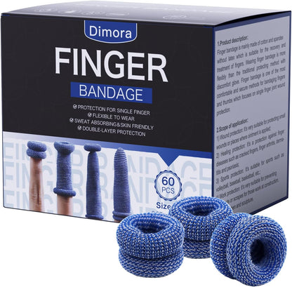 Finger Cots, Pack of 60 (Medium Size) Finger Protectors, Breathable Bandages for Wound Care, Stretchy Sleeves for Gardening, Fitness and Cargo Handling, Blue