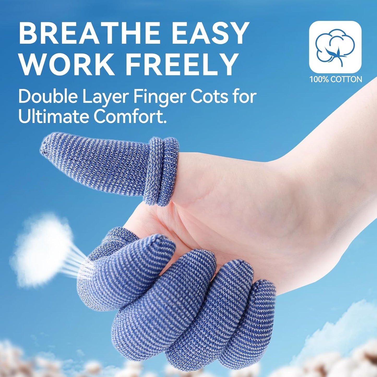 Finger Cots, Pack of 60 (Medium Size) Finger Protectors, Breathable Bandages for Wound Care, Stretchy Sleeves for Gardening, Fitness and Cargo Handling, Blue