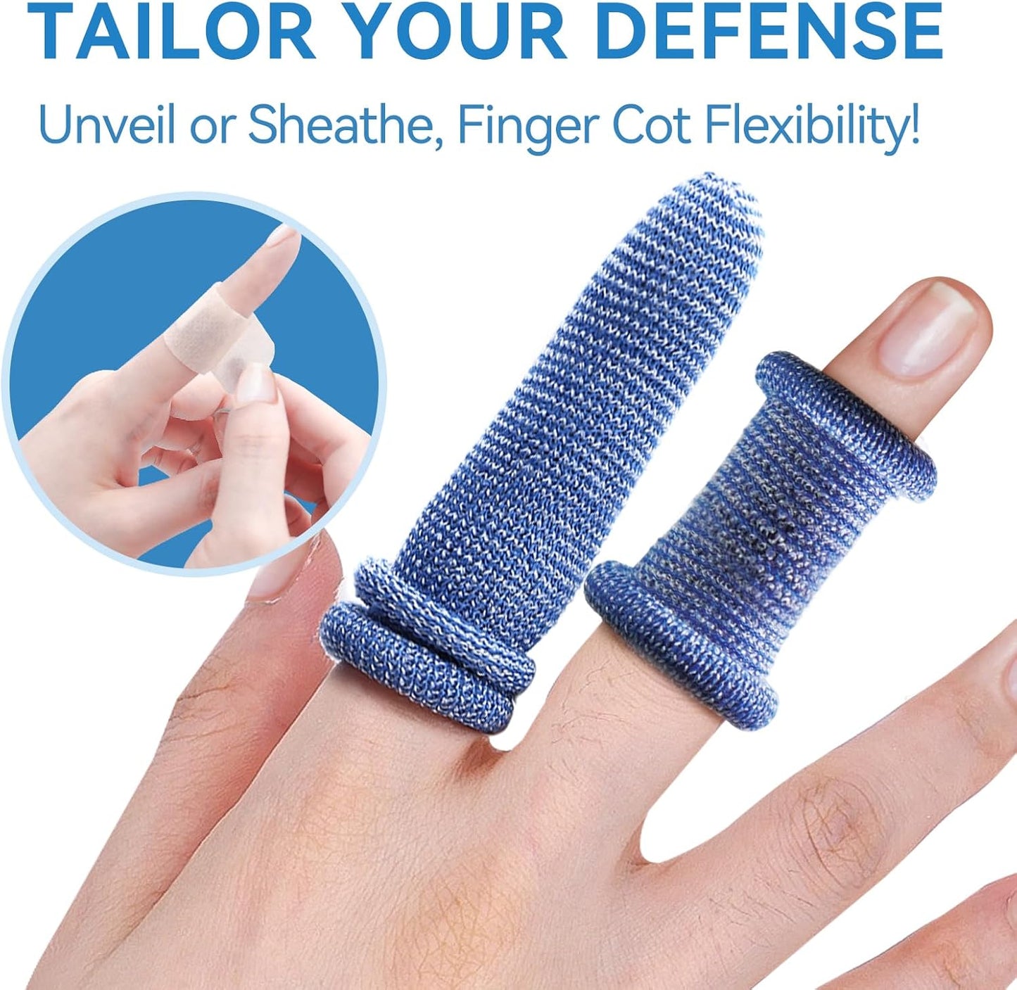 Finger Cots, Pack of 60 (Medium Size) Finger Protectors, Breathable Bandages for Wound Care, Stretchy Sleeves for Gardening, Fitness and Cargo Handling, Blue