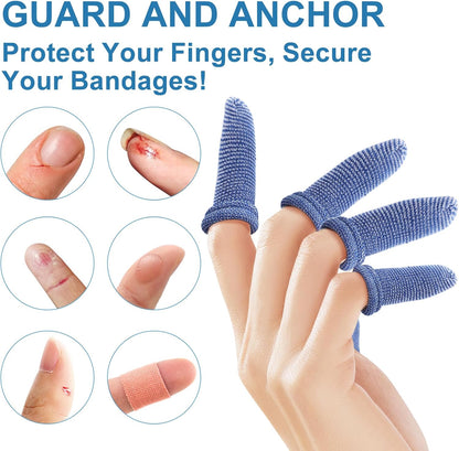 Finger Cots, Pack of 60 (Medium Size) Finger Protectors, Breathable Bandages for Wound Care, Stretchy Sleeves for Gardening, Fitness and Cargo Handling, Blue