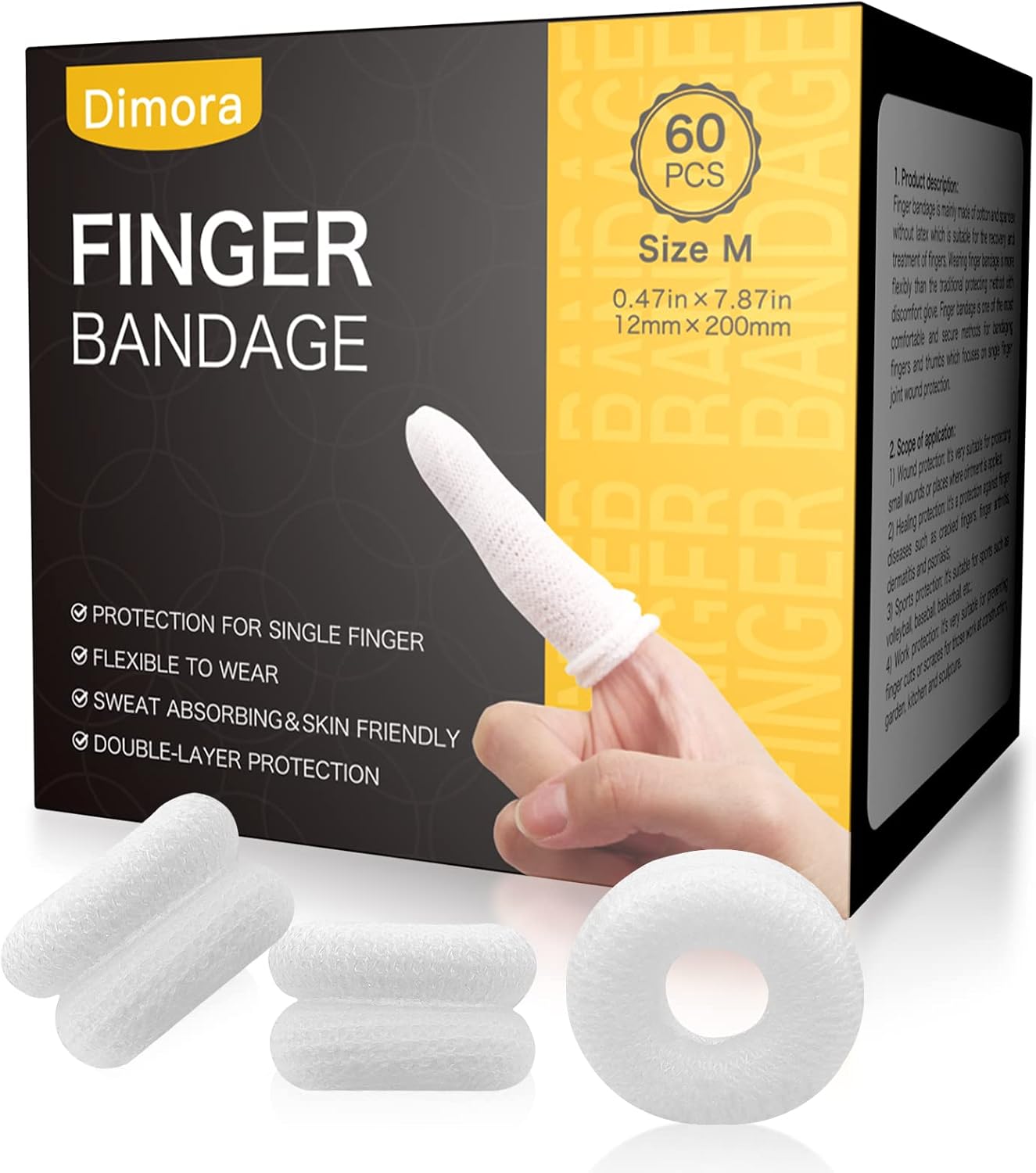 Finger Cots, Pack of 60 (Medium Size) Finger Protectors, Breathable Bandages for Wound Care, Stretchy Sleeves for Gardening, Fitness and Cargo Handling, Blue