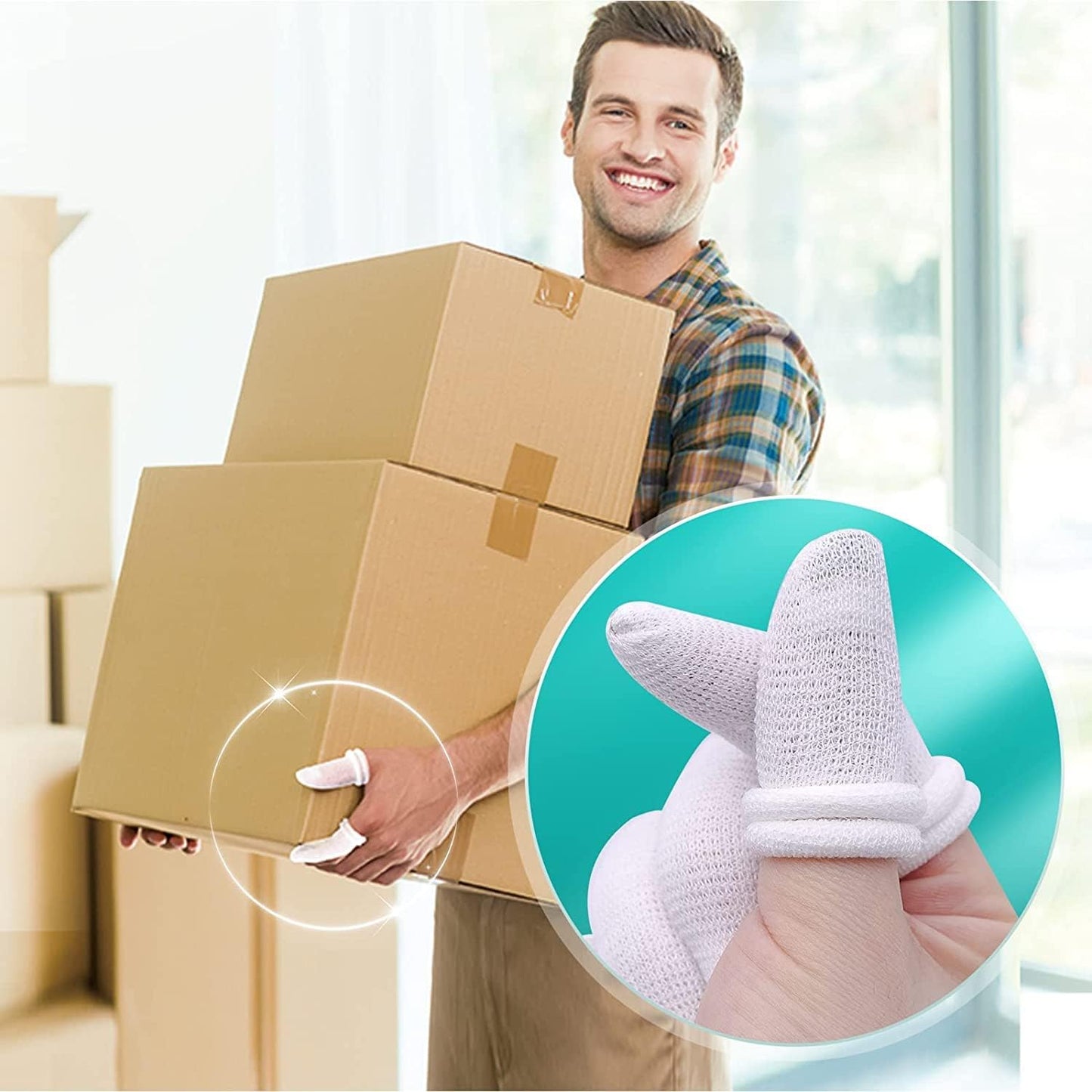 Finger Cots, Pack of 60 (Medium Size) Finger Protectors, Breathable Bandages for Wound Care, Stretchy Sleeves for Gardening, Fitness and Cargo Handling, Blue