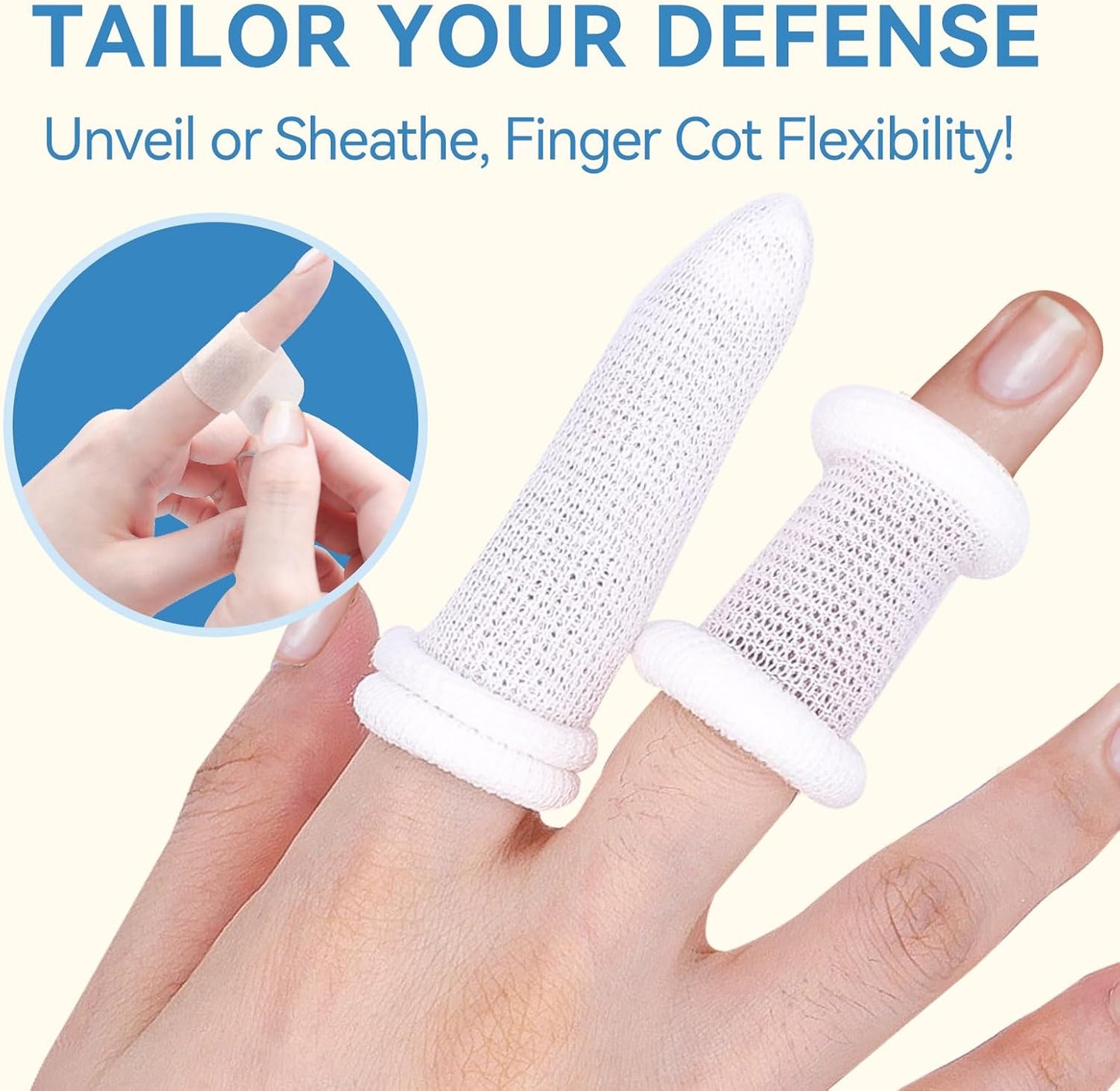 Finger Cots, Pack of 60 (Medium Size) Finger Protectors, Breathable Bandages for Wound Care, Stretchy Sleeves for Gardening, Fitness and Cargo Handling, Blue