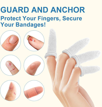 Finger Cots, Pack of 60 (Medium Size) Finger Protectors, Breathable Bandages for Wound Care, Stretchy Sleeves for Gardening, Fitness and Cargo Handling, Blue