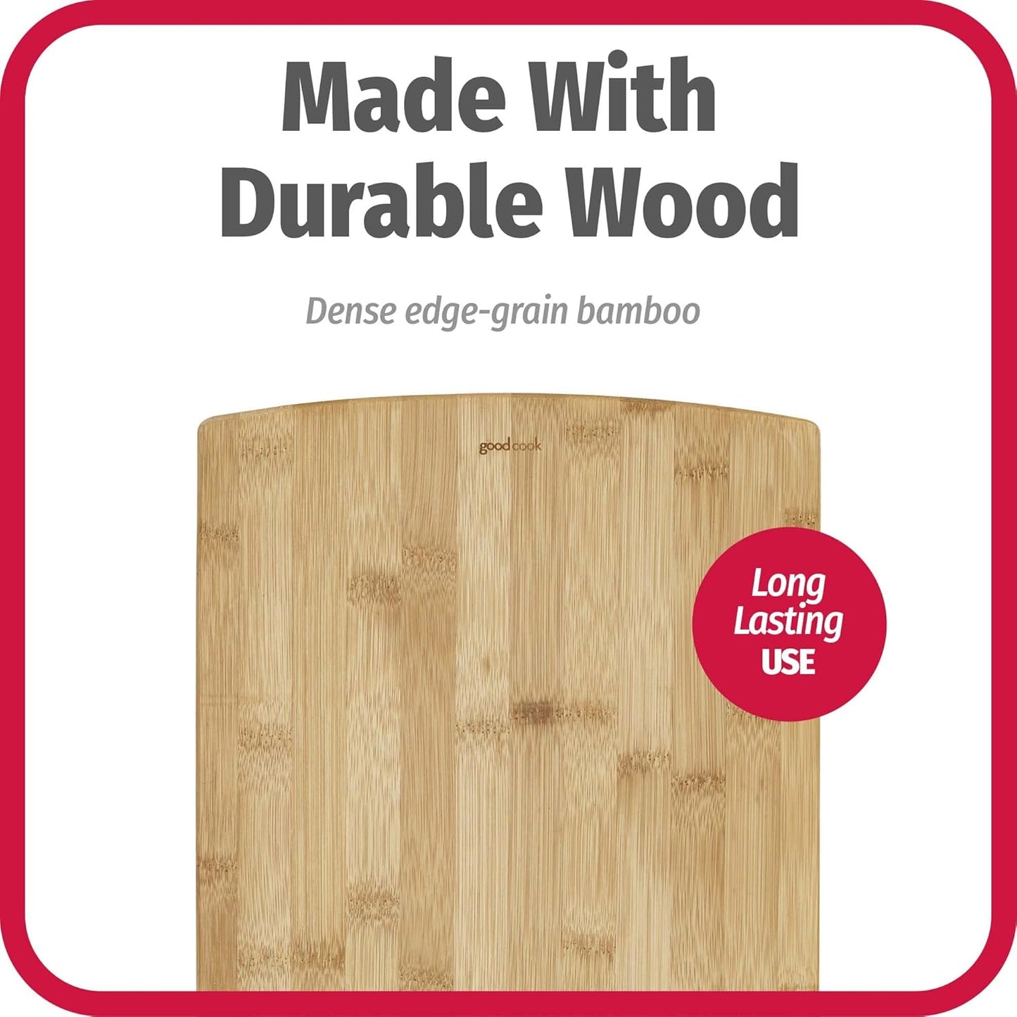 Everyday 10" x 14" Bamboo Cutting Board, Durable Edge-Grain Wood, Moisture-Resistant, Knife-Friendly, Wooden Chopping Board for Kitchen, Low-Maintenance, Natural Bamboo