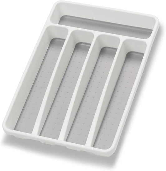 Silverware Organizer Utenisl Organizer Holder Kitchen Drawer Organizer Plastic Silverware Tray for Drawer Flatware Organizer 5 Compartment White