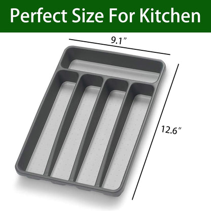 Silverware Organizer Utenisl Organizer Holder Kitchen Drawer Organizer Plastic Silverware Tray for Drawer Flatware Organizer 5 Compartment White
