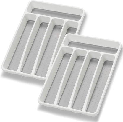 Silverware Organizer Utenisl Organizer Holder Kitchen Drawer Organizer Plastic Silverware Tray for Drawer Flatware Organizer 5 Compartment White