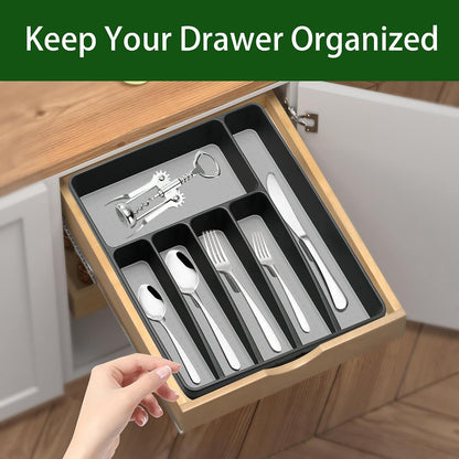 Silverware Organizer Utenisl Organizer Holder Kitchen Drawer Organizer Plastic Silverware Tray for Drawer Flatware Organizer 5 Compartment White