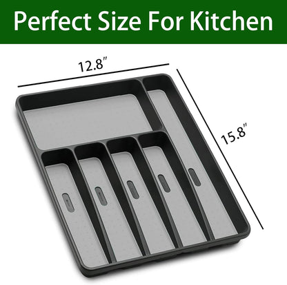 Silverware Organizer Utenisl Organizer Holder Kitchen Drawer Organizer Plastic Silverware Tray for Drawer Flatware Organizer 5 Compartment White