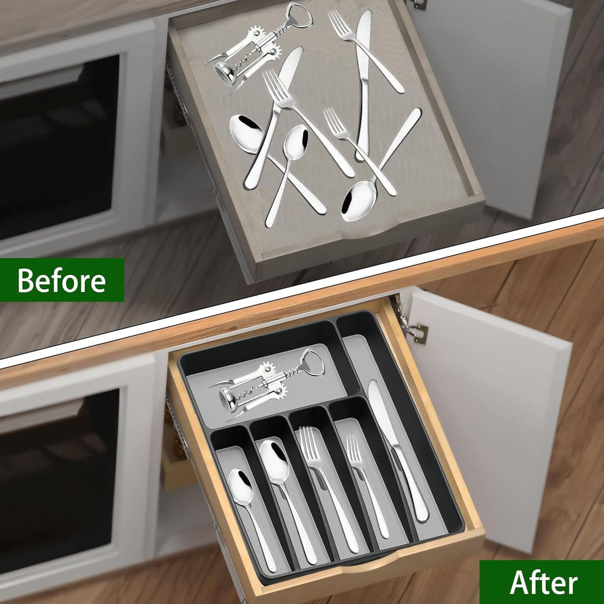 Silverware Organizer Utenisl Organizer Holder Kitchen Drawer Organizer Plastic Silverware Tray for Drawer Flatware Organizer 5 Compartment White