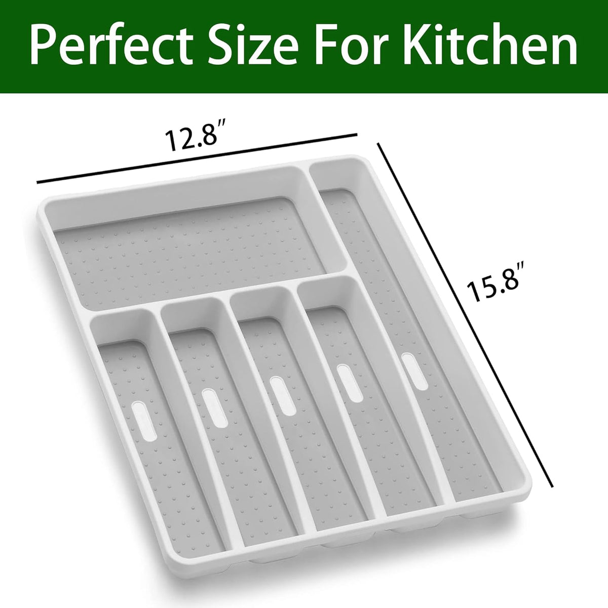 Silverware Organizer Utenisl Organizer Holder Kitchen Drawer Organizer Plastic Silverware Tray for Drawer Flatware Organizer 5 Compartment White