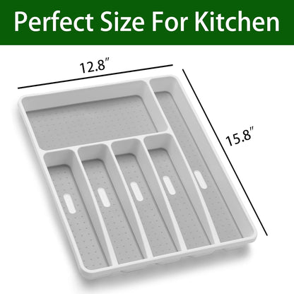 Silverware Organizer Utenisl Organizer Holder Kitchen Drawer Organizer Plastic Silverware Tray for Drawer Flatware Organizer 5 Compartment White