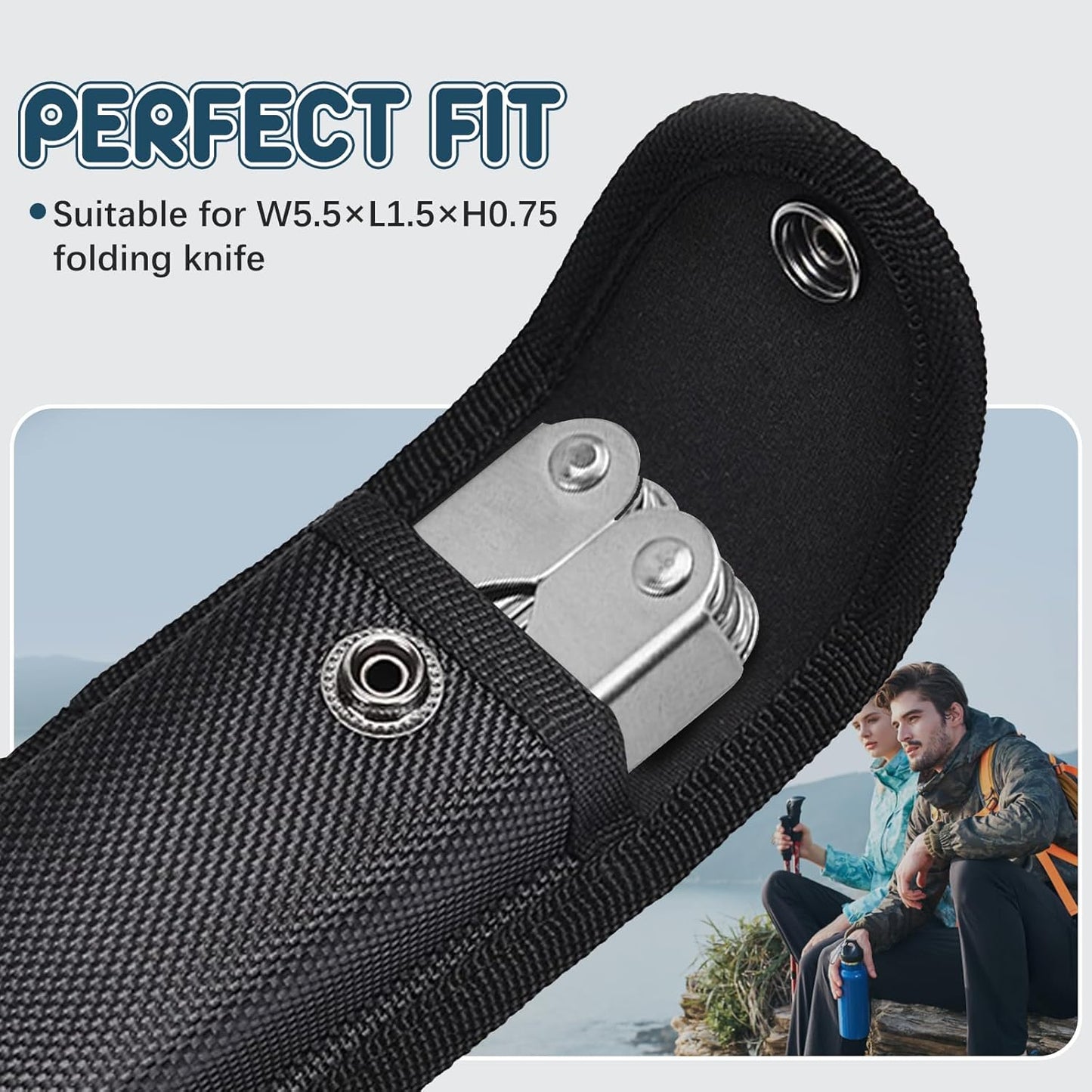 Nylon Pocket Knife Sheath, 5"-5.5" Folding EDC Knife Holster, Multitool Pouch with Snap Closure & Belt Loop, Vertical/Horizontal Carry for Camping and Hiking