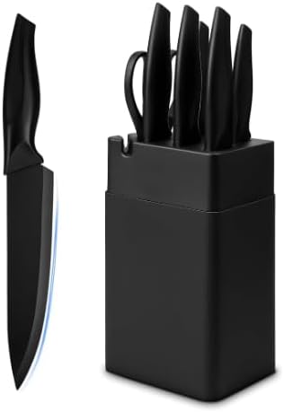 Kitchen Knife Set with Knife Block,7-Piece Kitchen Knife Block Set | Knife Set with Block with Built-In Sharpening Block,Dishwasher Safe,Suitable for kitchens and dining rooms.