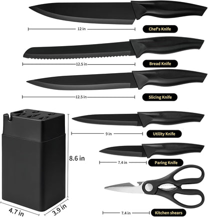 Kitchen Knife Set with Knife Block,7-Piece Kitchen Knife Block Set | Knife Set with Block with Built-In Sharpening Block,Dishwasher Safe,Suitable for kitchens and dining rooms.