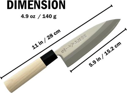 Seki Tsubazo Deba Knife 5.9-inch Blade and Japanese Painting Cloth Set, Japanese Chef Knife for Fish and Meats, Stainless Steel Blade & Genuine Wooden Handle