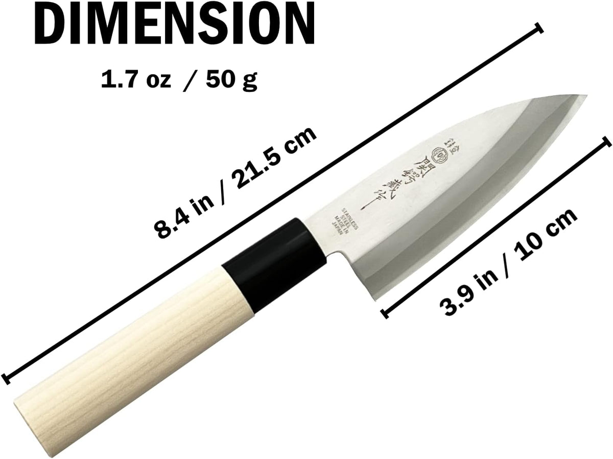 Seki Tsubazo Deba Knife 5.9-inch Blade and Japanese Painting Cloth Set, Japanese Chef Knife for Fish and Meats, Stainless Steel Blade & Genuine Wooden Handle