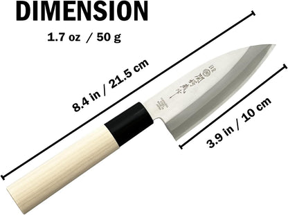 Seki Tsubazo Deba Knife 5.9-inch Blade and Japanese Painting Cloth Set, Japanese Chef Knife for Fish and Meats, Stainless Steel Blade & Genuine Wooden Handle
