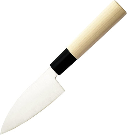 Seki Tsubazo Deba Knife 5.9-inch Blade and Japanese Painting Cloth Set, Japanese Chef Knife for Fish and Meats, Stainless Steel Blade & Genuine Wooden Handle