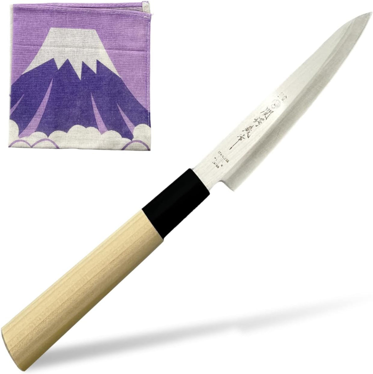 Seki Tsubazo Deba Knife 5.9-inch Blade and Japanese Painting Cloth Set, Japanese Chef Knife for Fish and Meats, Stainless Steel Blade & Genuine Wooden Handle