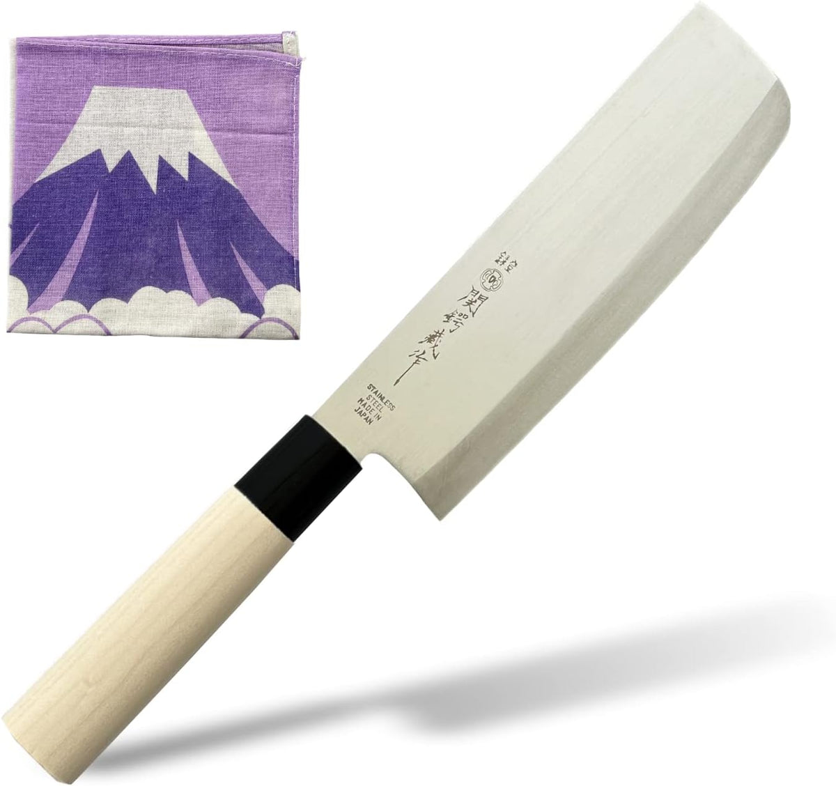 Seki Tsubazo Deba Knife 5.9-inch Blade and Japanese Painting Cloth Set, Japanese Chef Knife for Fish and Meats, Stainless Steel Blade & Genuine Wooden Handle