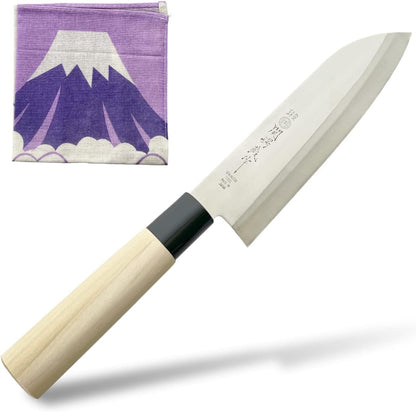 Seki Tsubazo Deba Knife 5.9-inch Blade and Japanese Painting Cloth Set, Japanese Chef Knife for Fish and Meats, Stainless Steel Blade & Genuine Wooden Handle