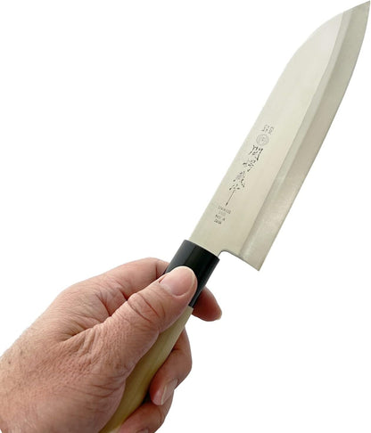 Seki Tsubazo Deba Knife 5.9-inch Blade and Japanese Painting Cloth Set, Japanese Chef Knife for Fish and Meats, Stainless Steel Blade & Genuine Wooden Handle