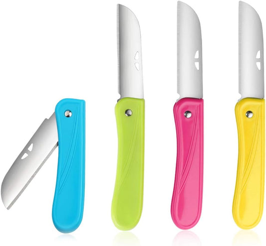 Fruit Knife Small, New Foldable Fruit Knife Set, 4 Pieces | Paring Knife Set of Exquisite and Beautiful, Easy To Carry, for Most Types of Vegetables and Fruits (Red, Blue,Green,Yellow)