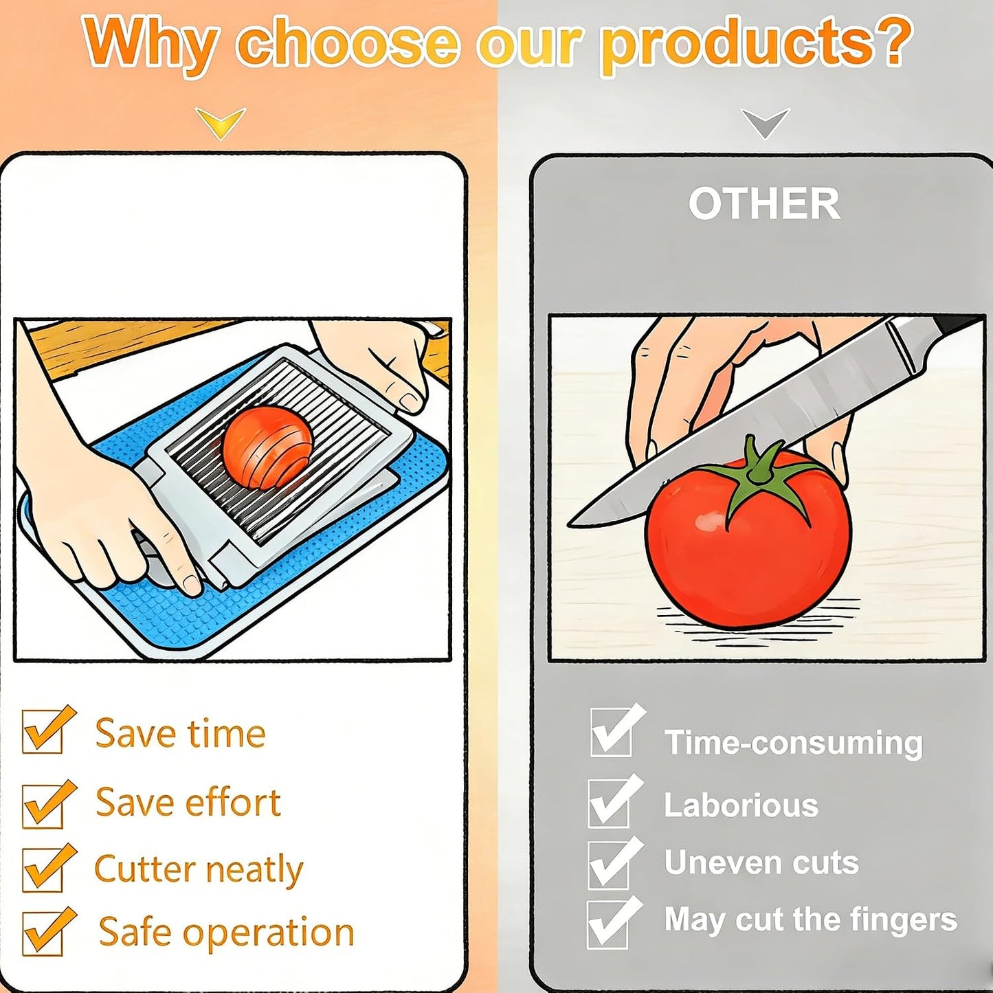 Tomato Slicer, Tomato Cutter Vegetable Slicer | Stainless Steel Blades, For Home Use, Smooth Cutting, Precise Cuts for Tomatoes