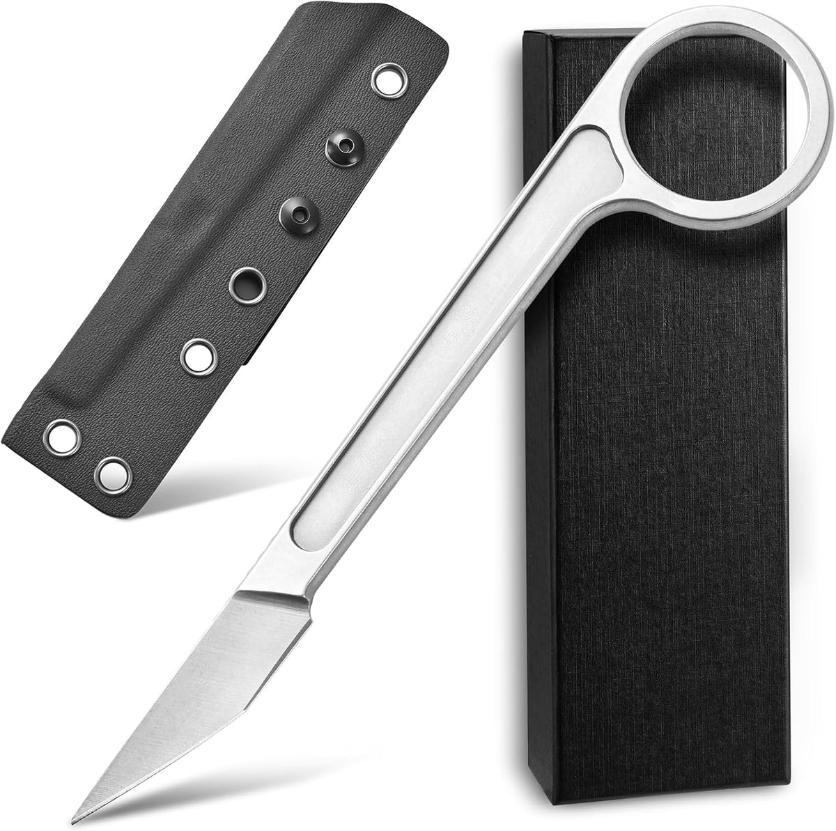 Ccanku C1104 Fixed Blade Knife D2 Blade Stainless Steel Handle Claw Knife for Hunting, EDC Tool, Survival, Camping Outdoor with K Sheath (Black)