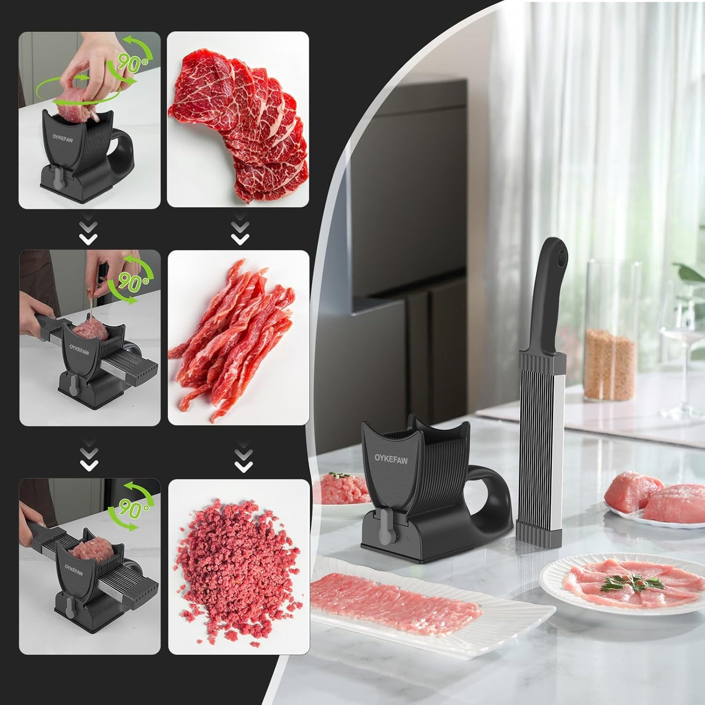 Fresh Meat Slicer, Adjustable 2 or 4 mm, 17-in-1 Meat Cleavers | Manual Meat Slicer, Fresh Meat Slicer, Stainless Steel Meat Cleavers Knife, Sliced, Striped, Diced for Beef Pork（Black）