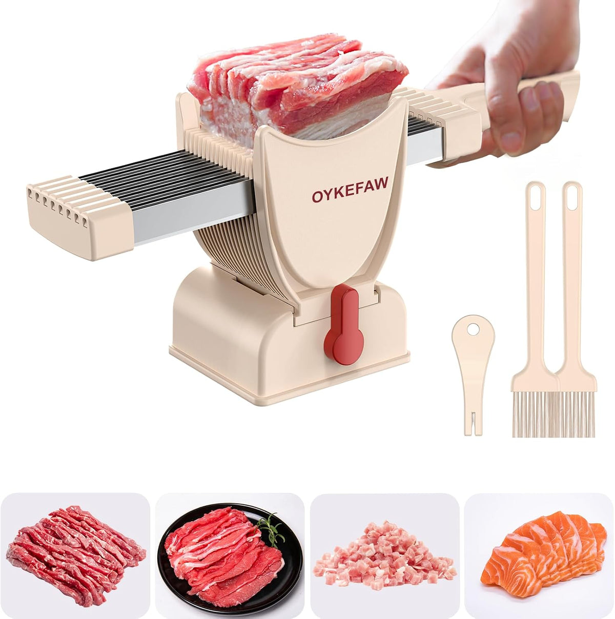 Fresh Meat Slicer, Adjustable 2 or 4 mm, 17-in-1 Meat Cleavers | Manual Meat Slicer, Fresh Meat Slicer, Stainless Steel Meat Cleavers Knife, Sliced, Striped, Diced for Beef Pork（Black）