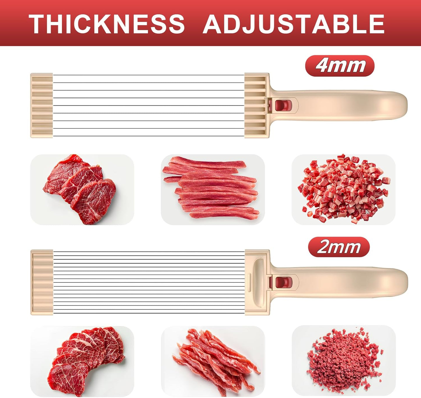 Fresh Meat Slicer, Adjustable 2 or 4 mm, 17-in-1 Meat Cleavers | Manual Meat Slicer, Fresh Meat Slicer, Stainless Steel Meat Cleavers Knife, Sliced, Striped, Diced for Beef Pork（Black）