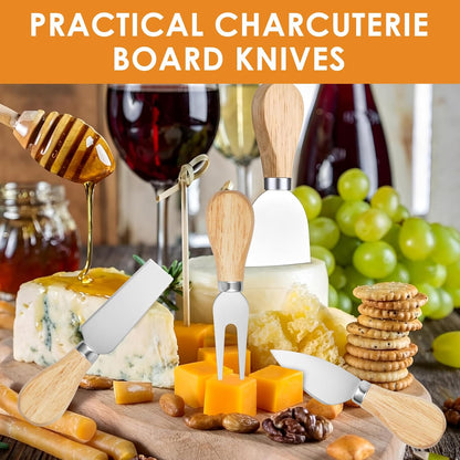 32 Pcs Cheese Knife Set Bulk, Stainless Steel Spreaders Cutters Forks Spatulas, Wood Handle Charcuterie Board Accessories for Parties, 8-Guest Serving Set, Hostess Housewarming Gift