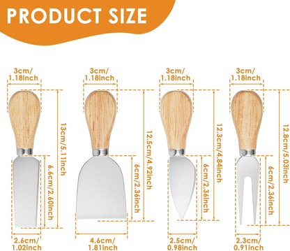 32 Pcs Cheese Knife Set Bulk, Stainless Steel Spreaders Cutters Forks Spatulas, Wood Handle Charcuterie Board Accessories for Parties, 8-Guest Serving Set, Hostess Housewarming Gift