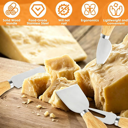 32 Pcs Cheese Knife Set Bulk, Stainless Steel Spreaders Cutters Forks Spatulas, Wood Handle Charcuterie Board Accessories for Parties, 8-Guest Serving Set, Hostess Housewarming Gift