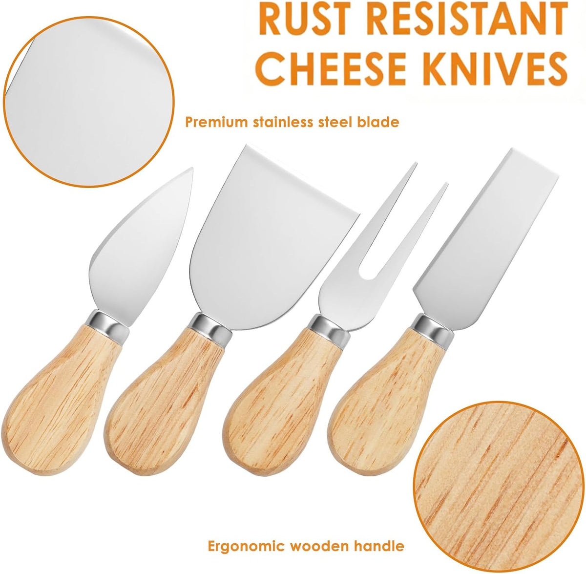 32 Pcs Cheese Knife Set Bulk, Stainless Steel Spreaders Cutters Forks Spatulas, Wood Handle Charcuterie Board Accessories for Parties, 8-Guest Serving Set, Hostess Housewarming Gift
