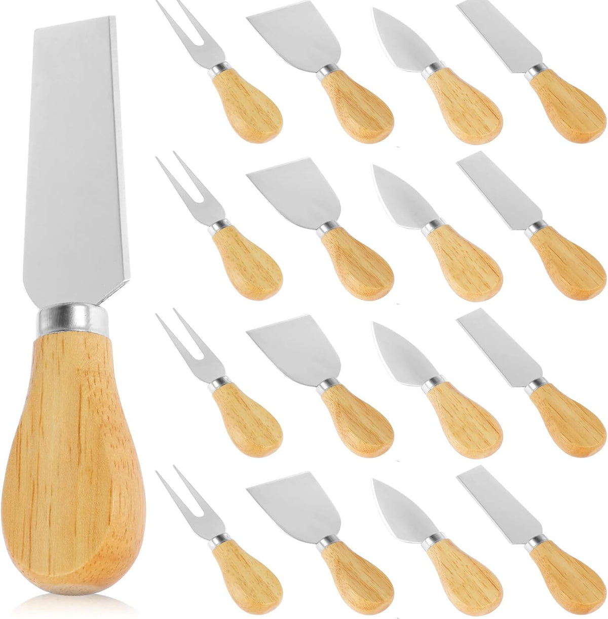 32 Pcs Cheese Knife Set Bulk, Stainless Steel Spreaders Cutters Forks Spatulas, Wood Handle Charcuterie Board Accessories for Parties, 8-Guest Serving Set, Hostess Housewarming Gift