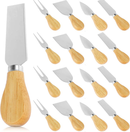 32 Pcs Cheese Knife Set Bulk, Stainless Steel Spreaders Cutters Forks Spatulas, Wood Handle Charcuterie Board Accessories for Parties, 8-Guest Serving Set, Hostess Housewarming Gift