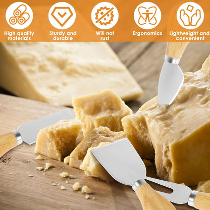 32 Pcs Cheese Knife Set Bulk, Stainless Steel Spreaders Cutters Forks Spatulas, Wood Handle Charcuterie Board Accessories for Parties, 8-Guest Serving Set, Hostess Housewarming Gift