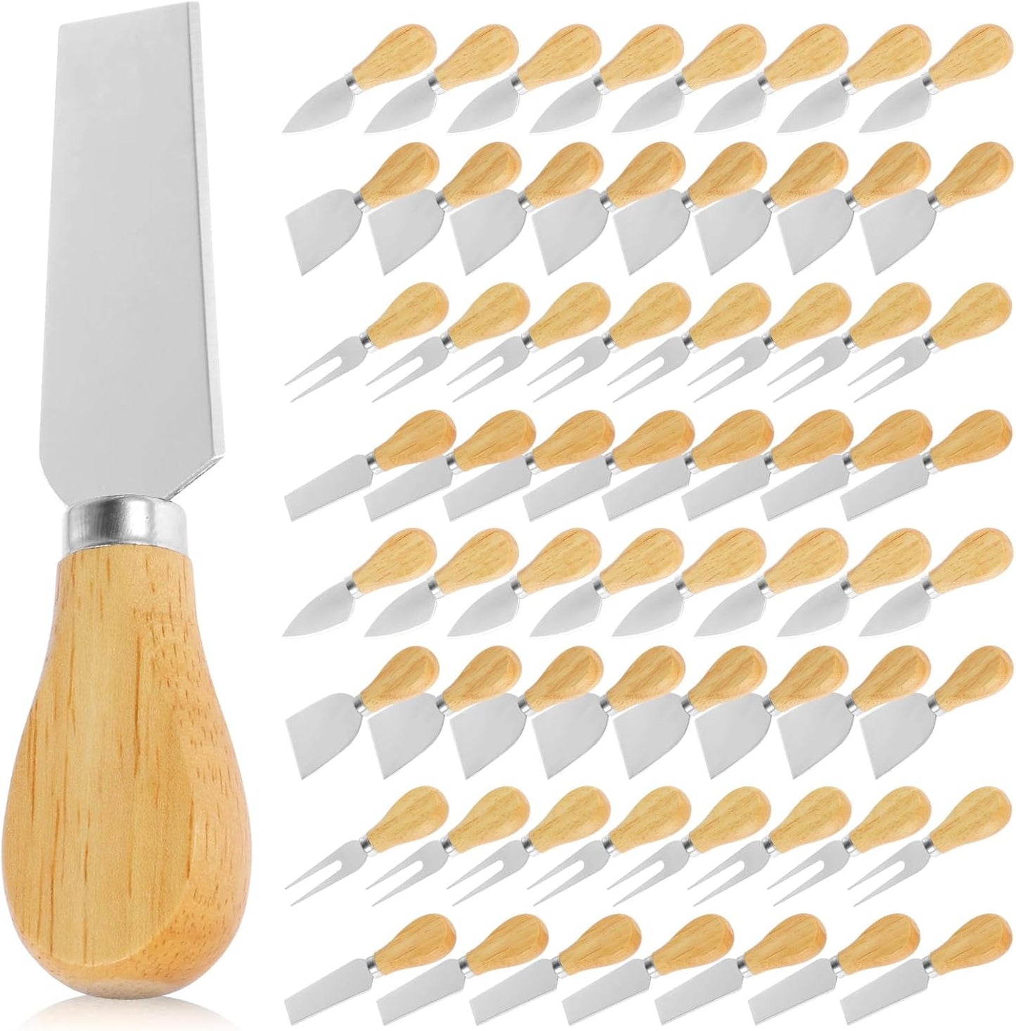 32 Pcs Cheese Knife Set Bulk, Stainless Steel Spreaders Cutters Forks Spatulas, Wood Handle Charcuterie Board Accessories for Parties, 8-Guest Serving Set, Hostess Housewarming Gift