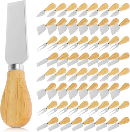 32 Pcs Cheese Knife Set Bulk, Stainless Steel Spreaders Cutters Forks Spatulas, Wood Handle Charcuterie Board Accessories for Parties, 8-Guest Serving Set, Hostess Housewarming Gift