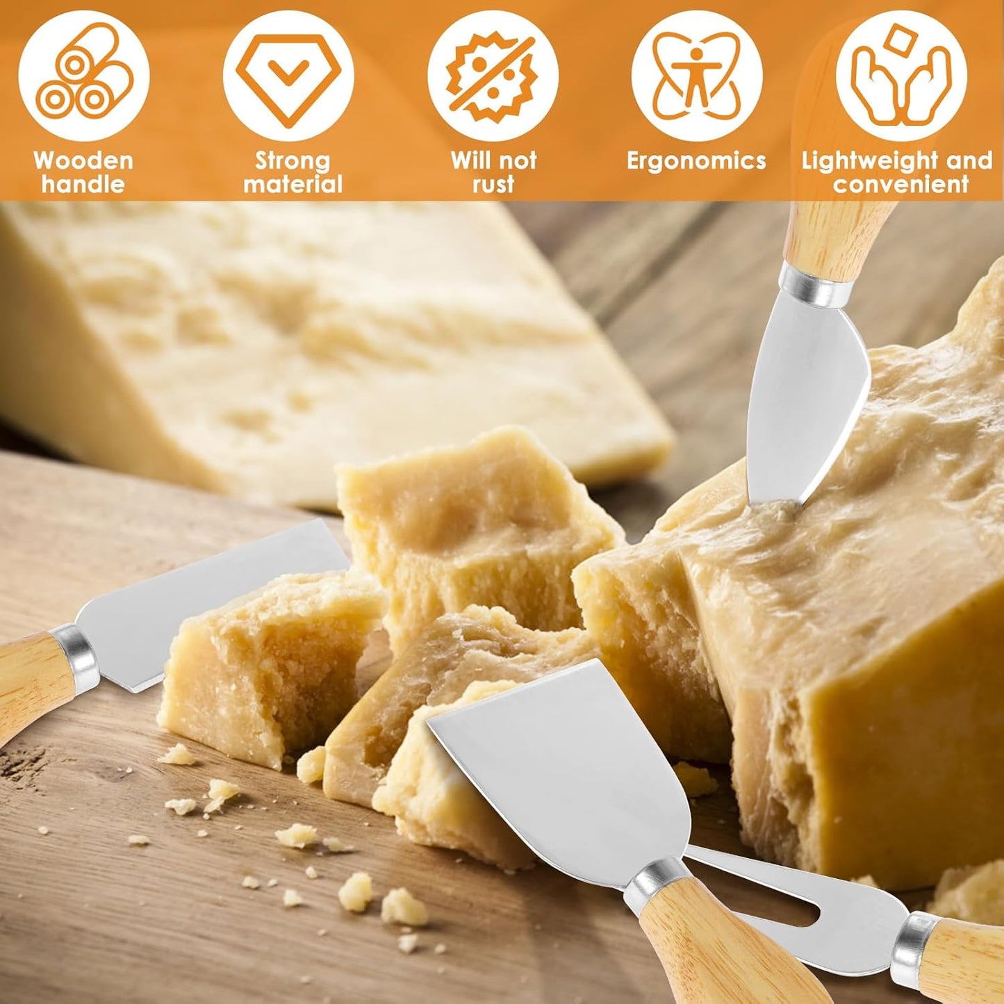 32 Pcs Cheese Knife Set Bulk, Stainless Steel Spreaders Cutters Forks Spatulas, Wood Handle Charcuterie Board Accessories for Parties, 8-Guest Serving Set, Hostess Housewarming Gift