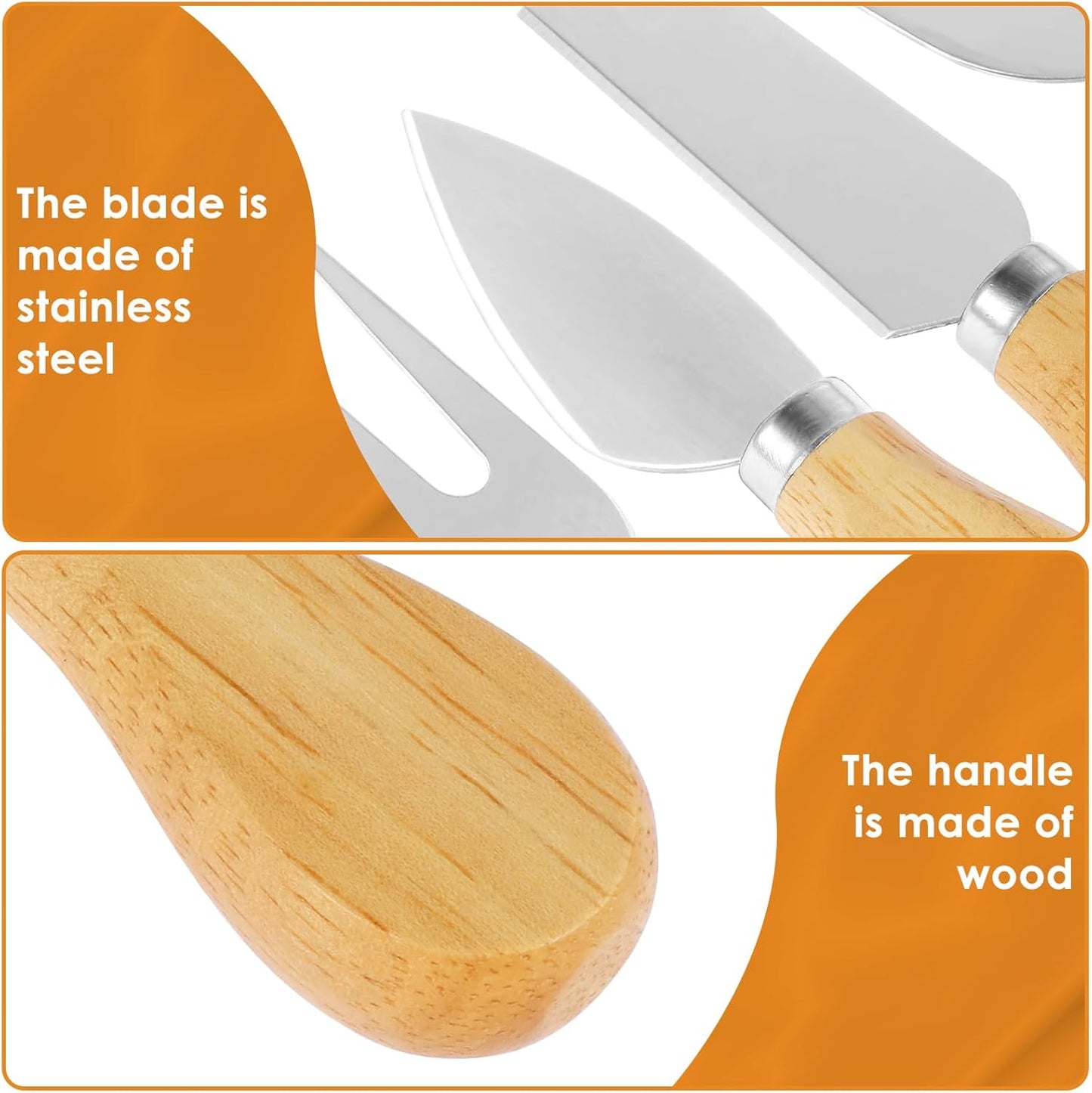 32 Pcs Cheese Knife Set Bulk, Stainless Steel Spreaders Cutters Forks Spatulas, Wood Handle Charcuterie Board Accessories for Parties, 8-Guest Serving Set, Hostess Housewarming Gift