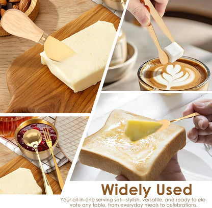 32 Pcs Cheese Knife Set Bulk, Stainless Steel Spreaders Cutters Forks Spatulas, Wood Handle Charcuterie Board Accessories for Parties, 8-Guest Serving Set, Hostess Housewarming Gift
