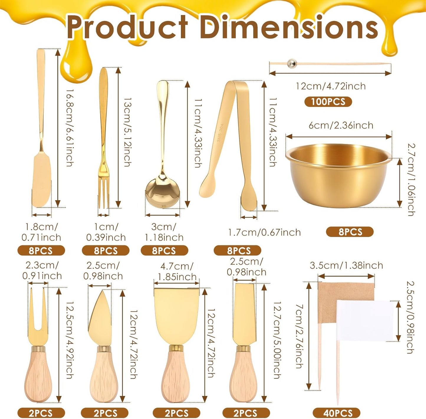 32 Pcs Cheese Knife Set Bulk, Stainless Steel Spreaders Cutters Forks Spatulas, Wood Handle Charcuterie Board Accessories for Parties, 8-Guest Serving Set, Hostess Housewarming Gift