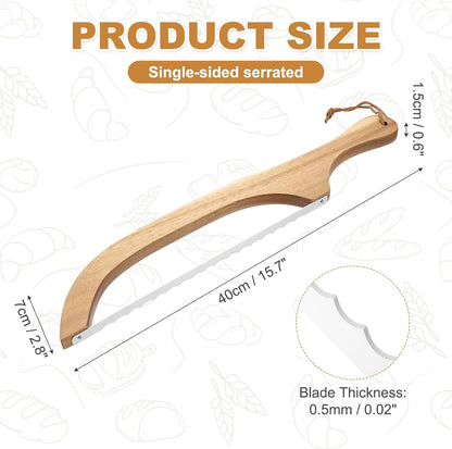 Bread Bow Knife, 16" Sourdough Knife with Cover Wooden Bread Slicer Stainless Steel Single-Sided Serrated Cutter for Homemade Bagels Baking, Deep Teak