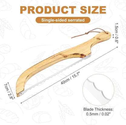 Bread Bow Knife, 16" Sourdough Knife with Cover Wooden Bread Slicer Stainless Steel Single-Sided Serrated Cutter for Homemade Bagels Baking, Deep Teak
