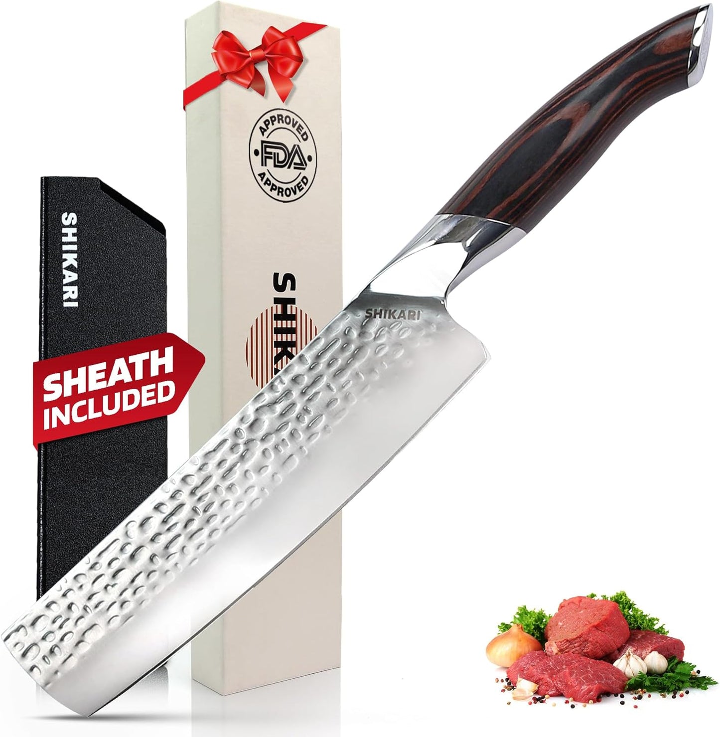 Nakiri Knife – Japanese Cleaver with 3-Layer Damascus VG10 Blade – 7 Inch Vegetable Knife Full Tang – Ergonomic Pakkawood Handle – Nakiri Knives Japanese Style
